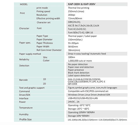 KAP-300V D/T KIOSK PRINTER, 80mm high speed Barcode (QR) 